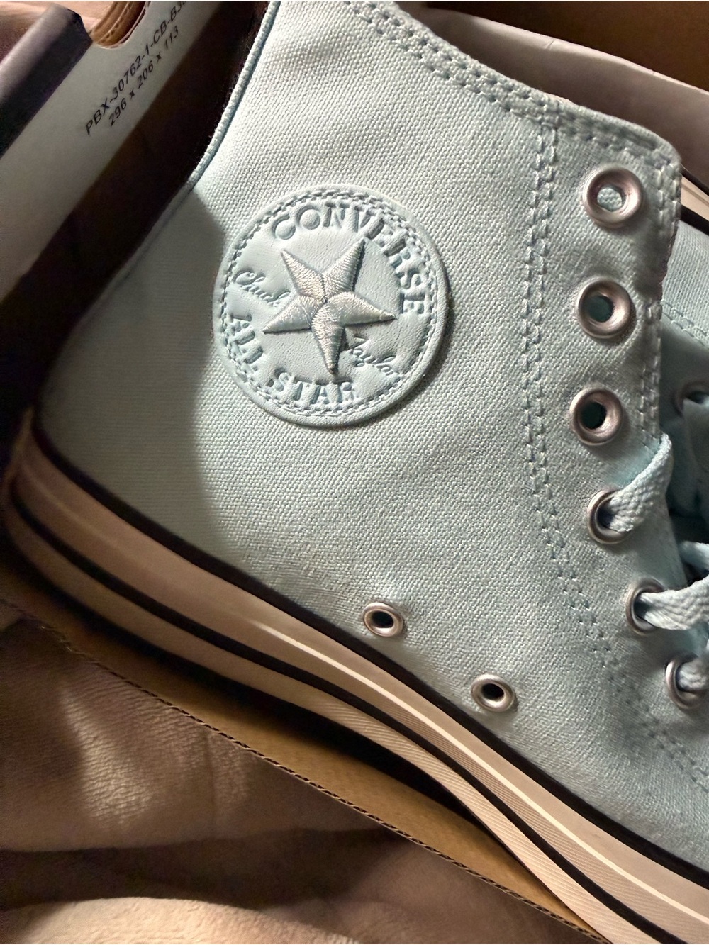 Converse High Top Sneakers in Pale Blue with Embroidered Floral Detail - Picture 2 of 7